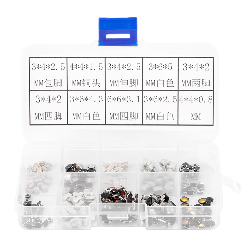 250Pcs Tactile Push Button Micro Switch Assortment for Car Remote Control Key with Box