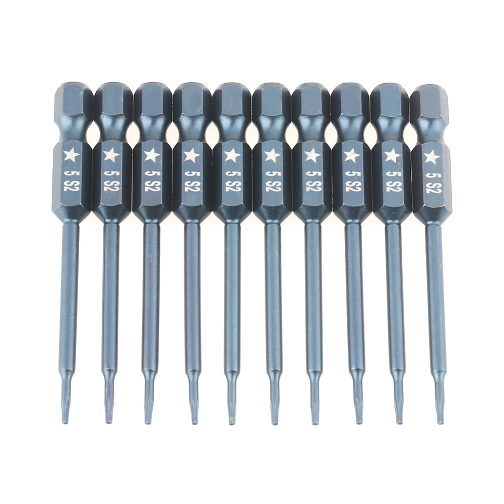 10pcs 1/4inch Hex Shank 65mm S2 Alloy Steel Five Star Screwdriver Bits Set H6.3*65*TS5