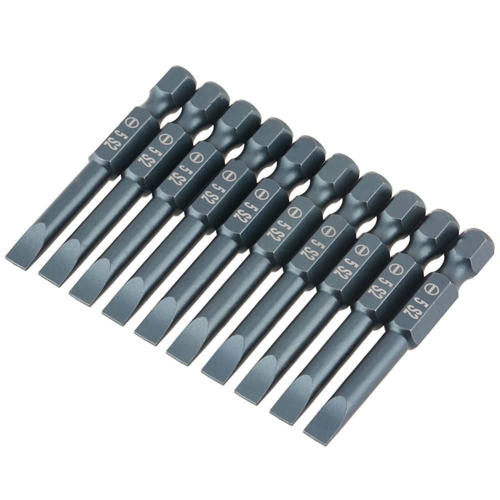 10pcs 1/4inch Hex Shank 50mm S2 Alloy Steel Slotted Screwdriver Bits Set H6.3*50*SL5mm