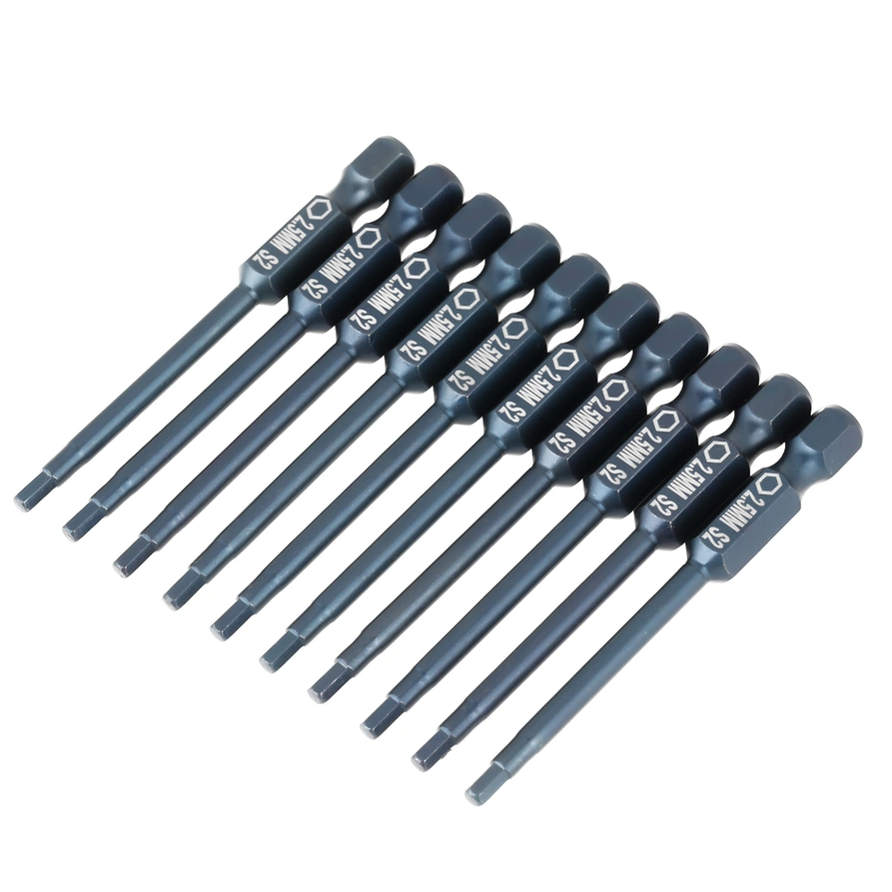 10pcs 1/4inch Shank 65mm S2 Alloy Steel Hex Head Screwdriver Bits Set H6.3*65mm*H2.5