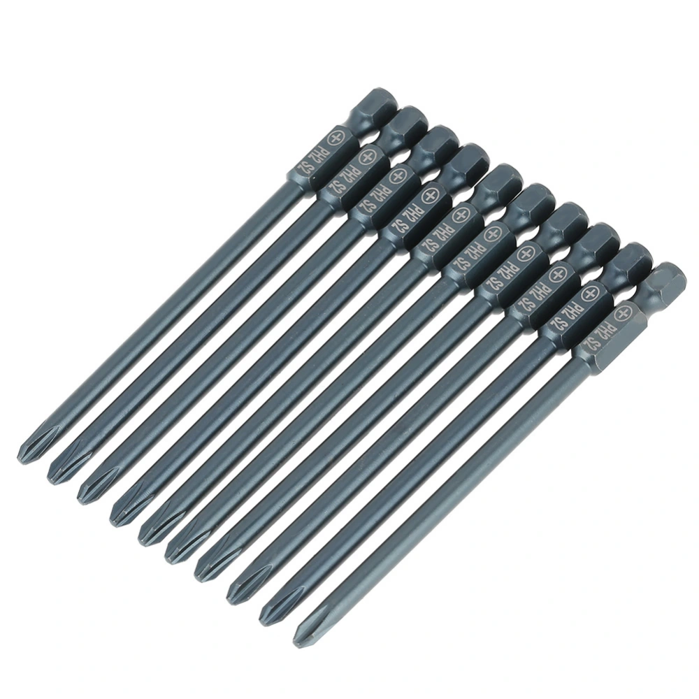 10pcs S2 Steel Cross Head PH2 Screwdriver Bits Set 1/4inch Hex Shank 100mm