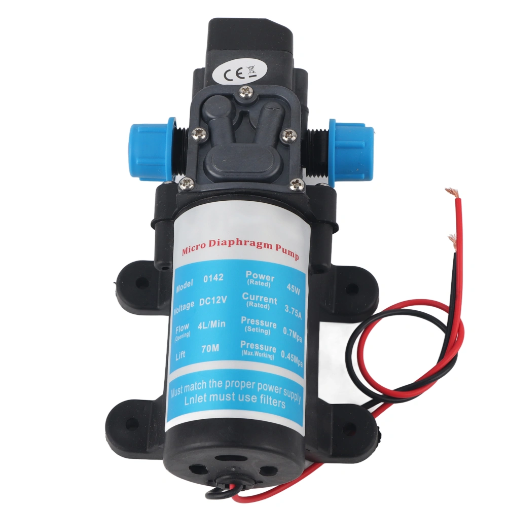 DC 12V 45W Micro Diaphragm Water Self Priming Pump Low Noise 4L/min Flow Black