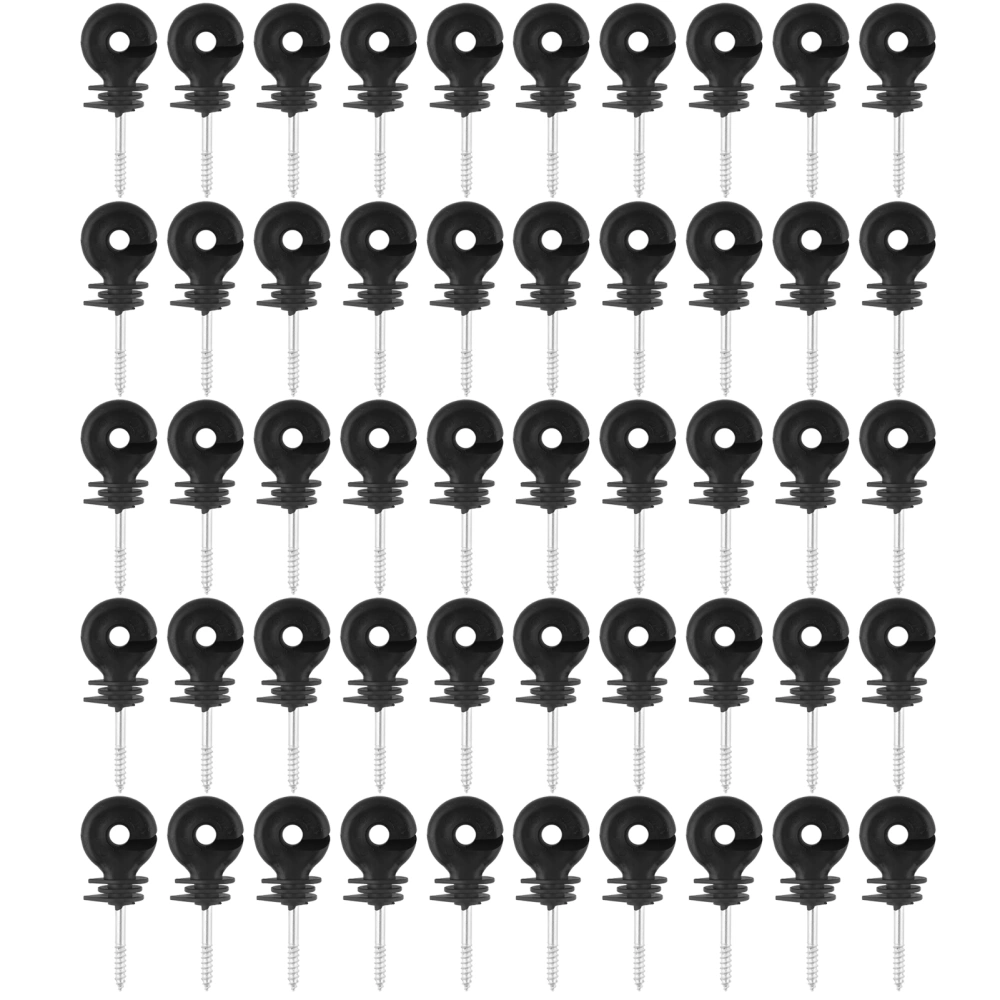 50 Pcs/Set Black Screw In Ring Insulators Electric Fence Accessories For Wood Post