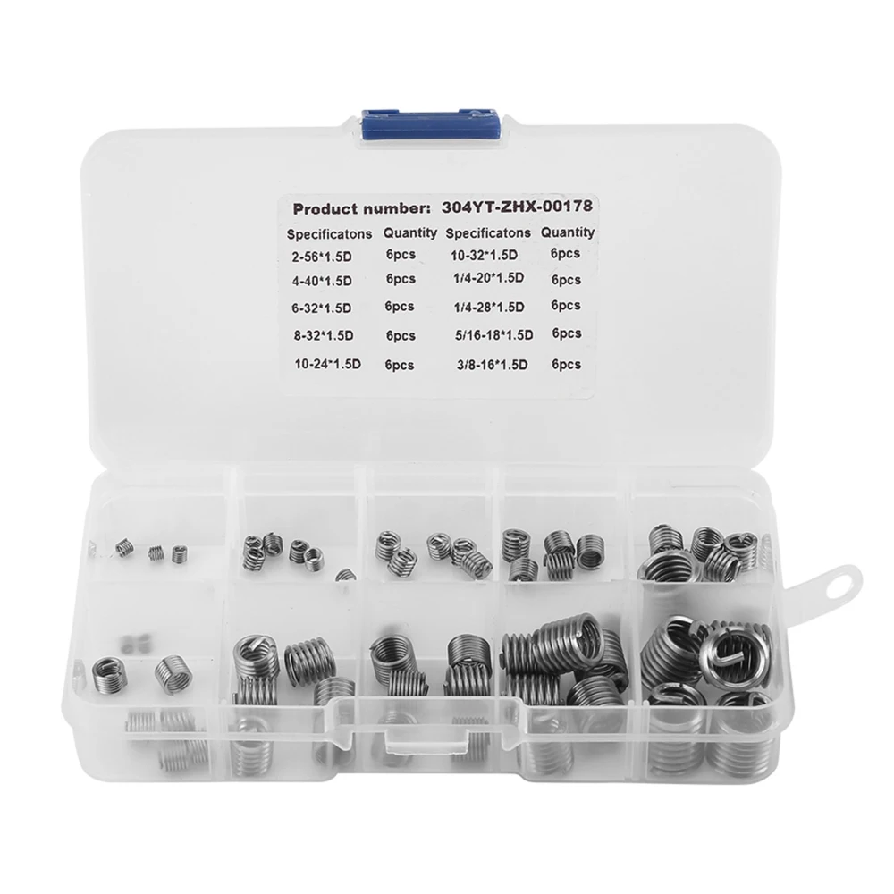 60pcs 304 Stainless Steel Wire Screw Sleeve Thread Repair Insert Assortment Kit