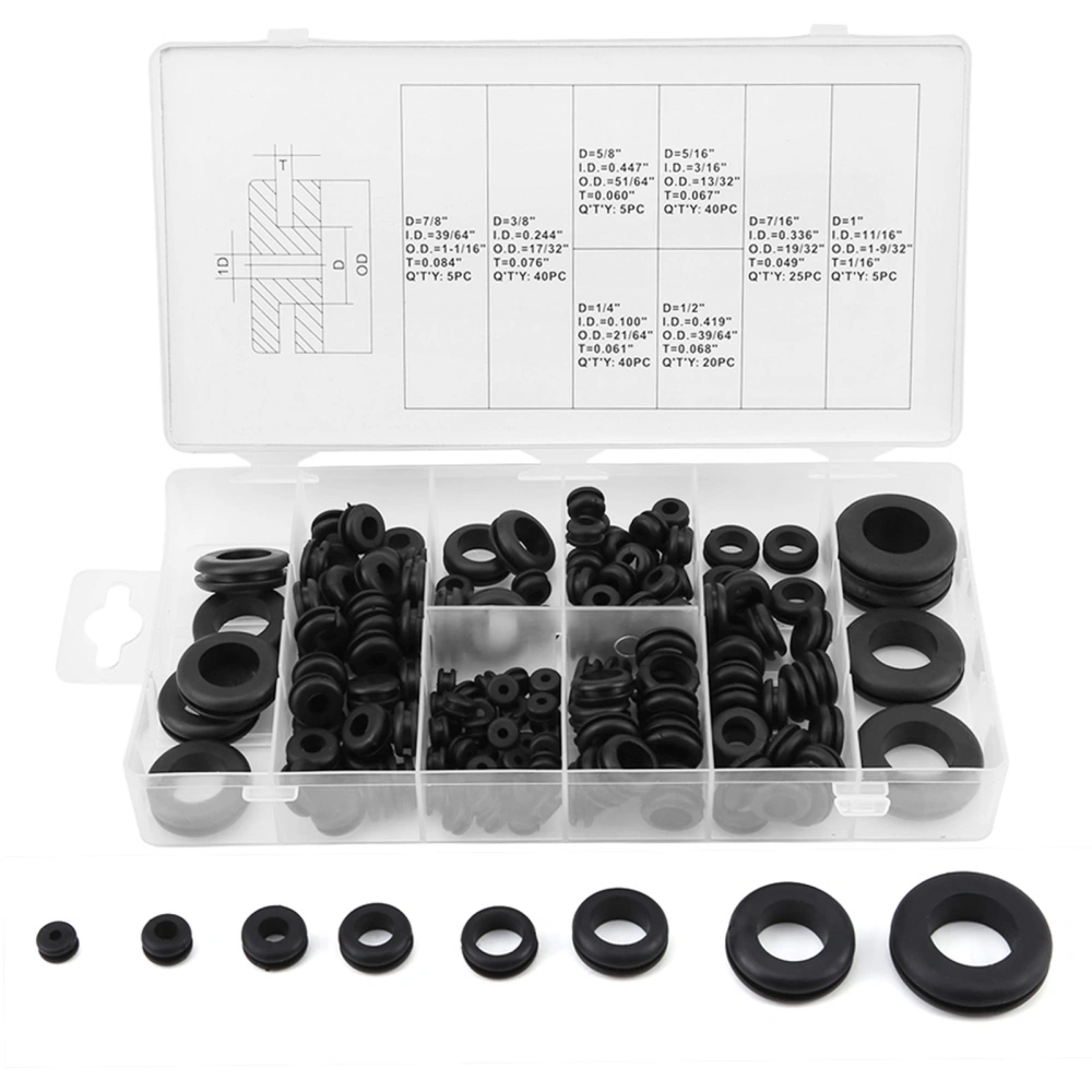 180 Pcs Soft Plastic Grommet Wire Ring Electrical Gasket Washer Seal Assortment