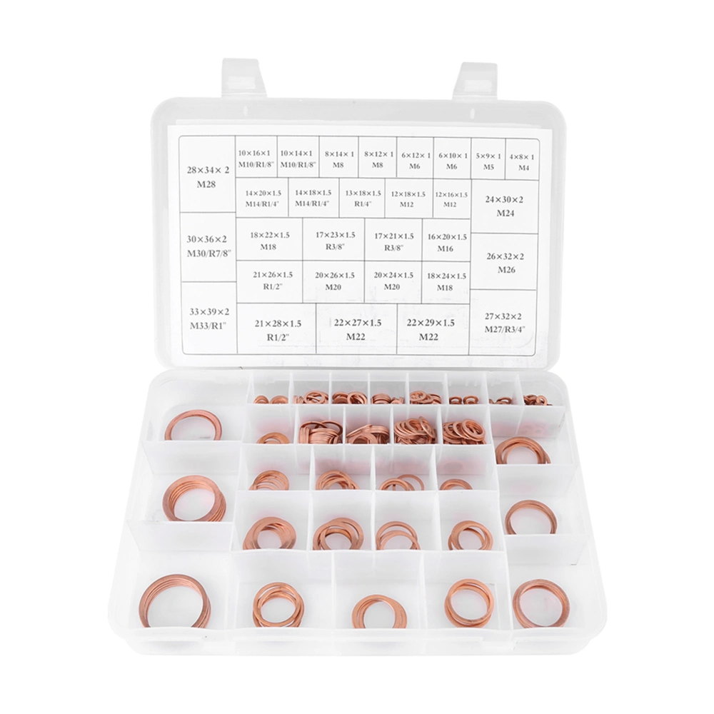 570pcs 30 Sizes Copper Washers Flat Ring Set Kit with Plastic Box