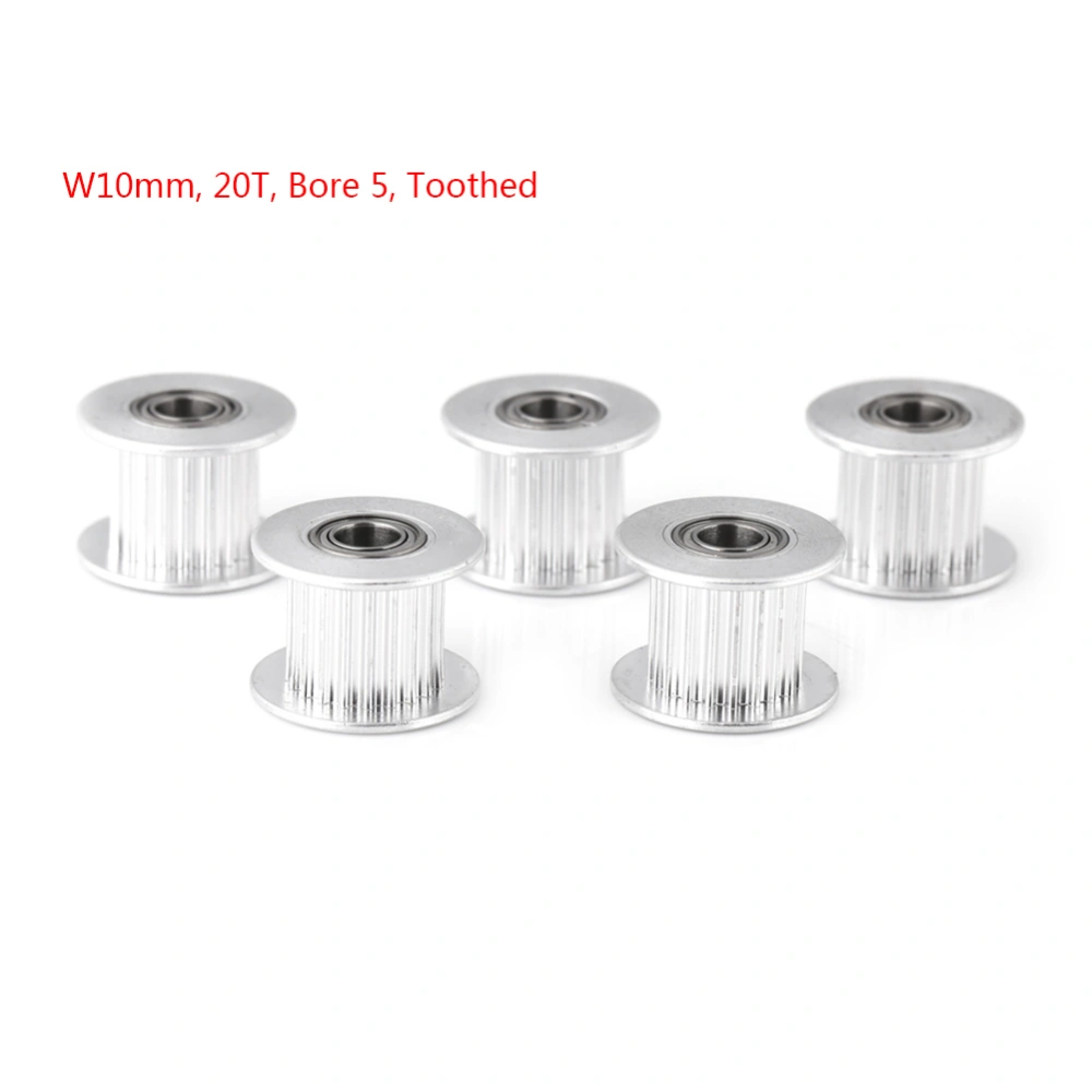 5pcs Aluminum 2GT Belt Timing Pulley 3D Printer Accessory (W10mm, 20T, Bore 5, Toothed)