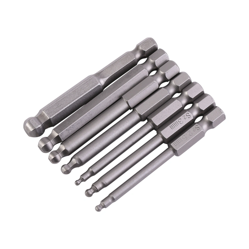 7Pcs 1/4'' Hex Shank 2/2.5/3/4/5/6/8mm 65mm Magnetic Ball Screwdriver Bits