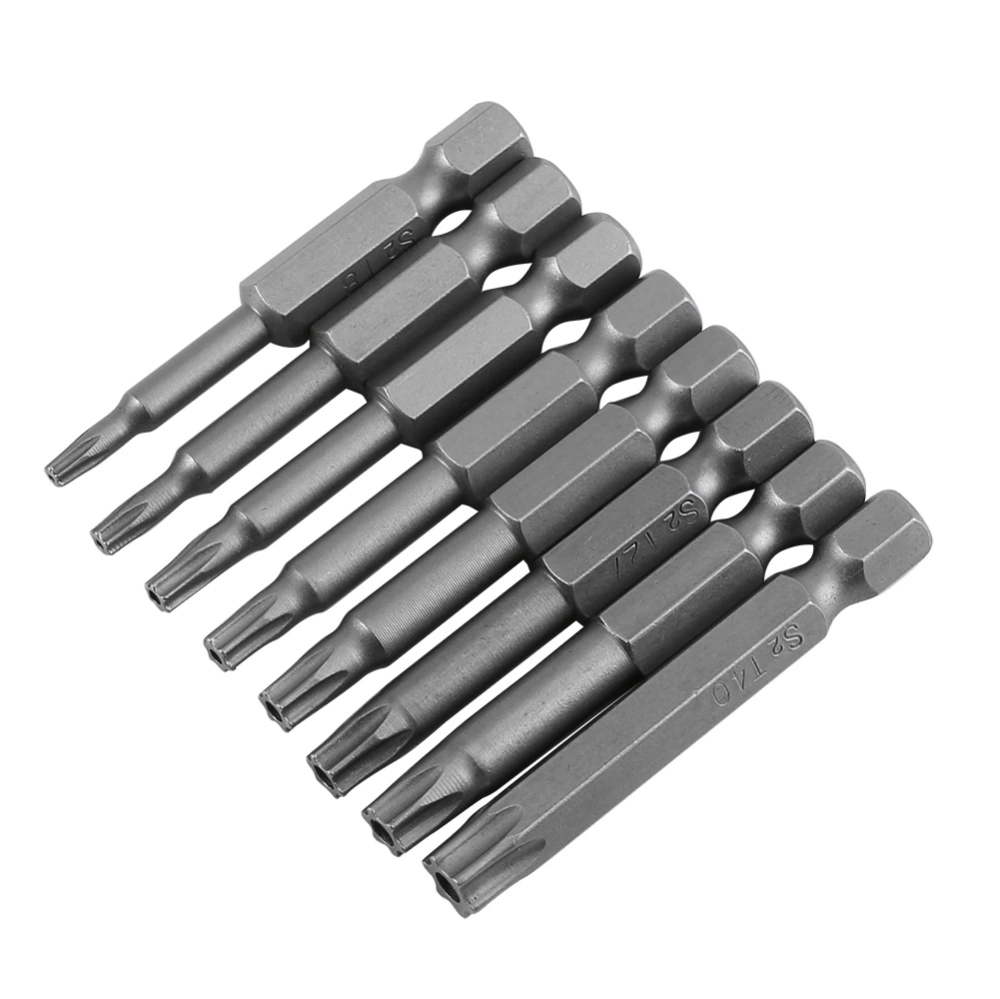 8 pcs 1/4" Hex Shank T8-T40 50mm Long Steel Magnetic Security Star Screwdriver Bits Set