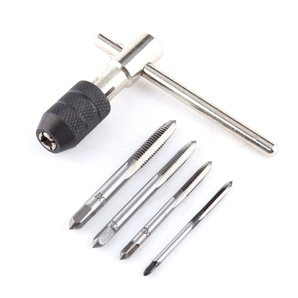 Hand Screw Thread Tap Wrench Handle With 4pcs Straight Flute Taps M3/M4/M5/M6