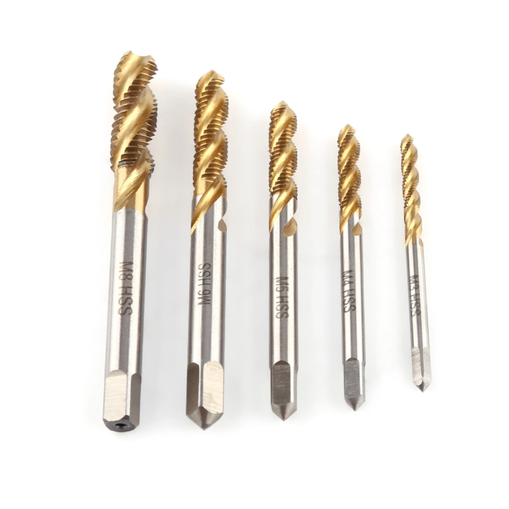 5pc/lot Titanium Coated HSS Spiral Fluted Screw Taps M3 M4 M5 M6 M8 Thread Tapping Tool