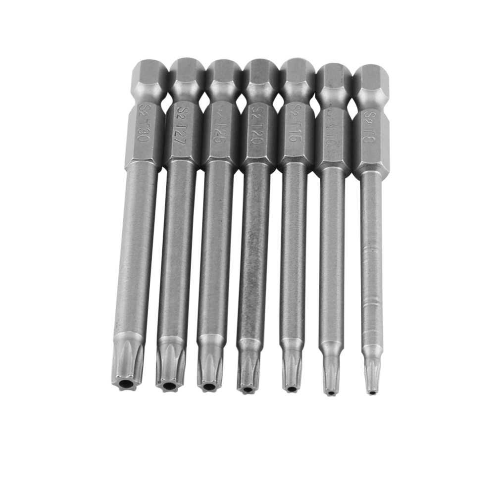 7pcs/set S2 Steel 75mm 1/4 Inch Hex Shank T 8-T30 Magnetic Security Star Screwdriver Bits