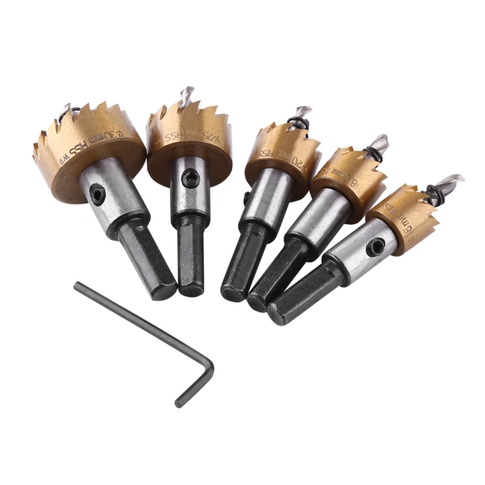 5pcs Titanium HSS Drill Bit Hole Saw Set Metalworking Cutter Tools 16-30mm