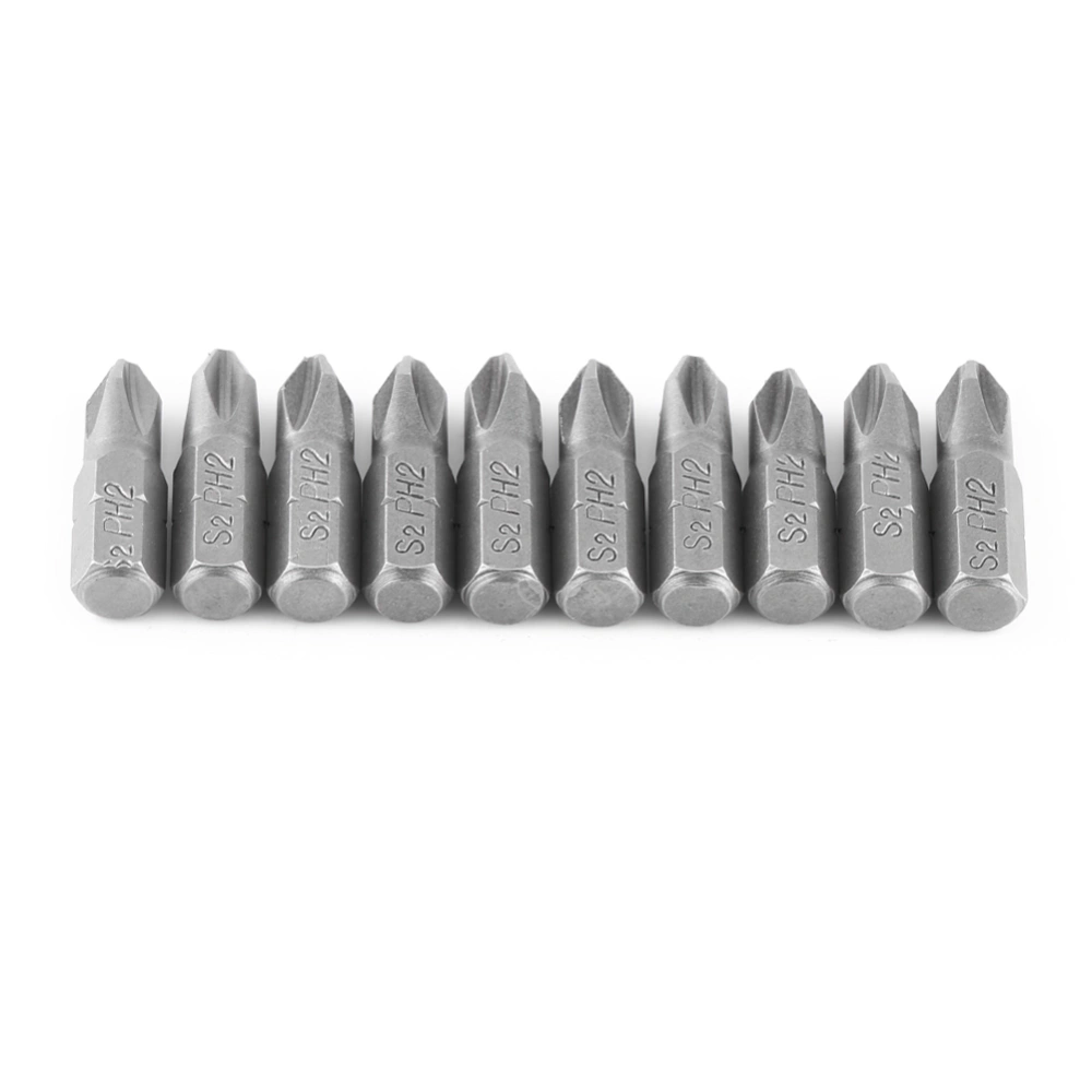 10 Pcs 25mm Length 1/4 Inch Hex Shank S2 Magnetic PH2 Cross Head Screwdriver Bits