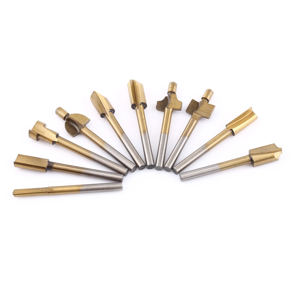 10pcs HSS Titanium Coated Woodworking Edge Cutters Trimmer Router Machine Bits 1/8" Shank