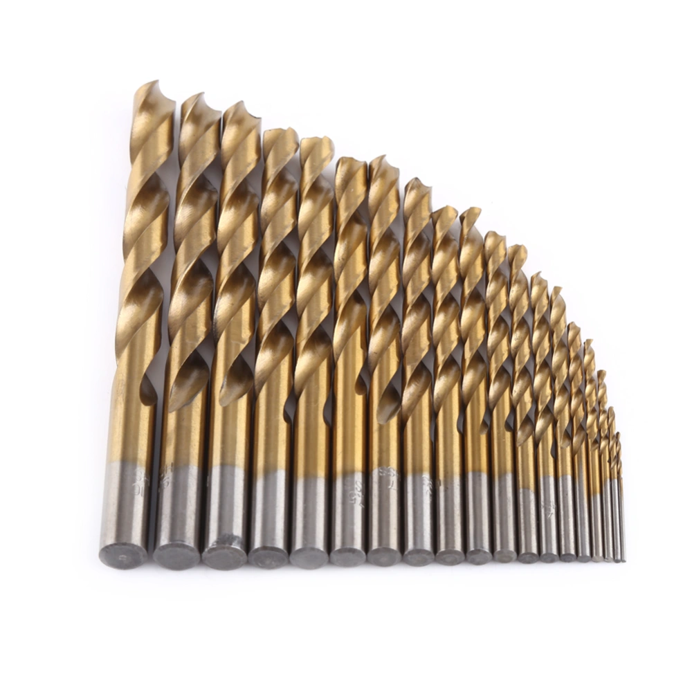 19pcs High Speed Steel Titanium Coated Twist Drill Bit Set 1-10mm Straight Shank