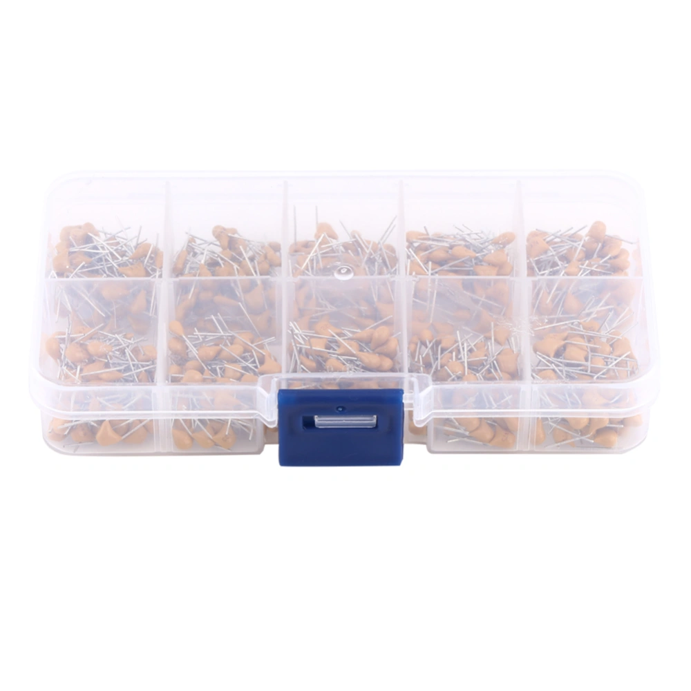 500pcs 10 Values Monolithic Multi Layer Ceramic Capacitors 0.1μF - 10μF With Storage Box