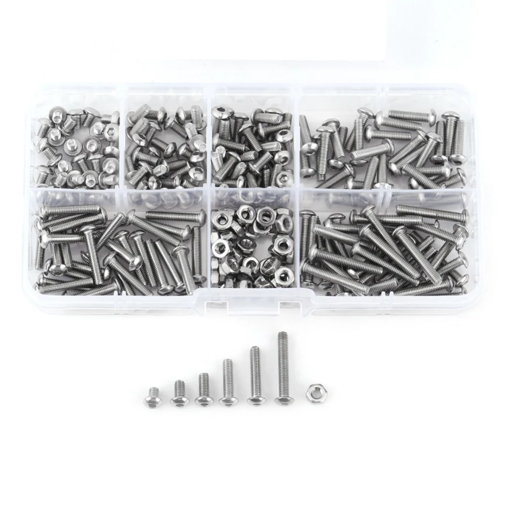 230pcs M3 Stainless Steel SS304 Hex Socket Button Head Screws Bolts and Nuts with Box