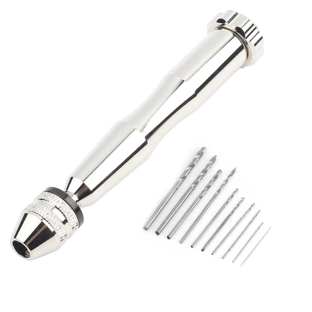 Silver Color Wide Grasp Range Chuck Hand Twist Drill With 10 HHS Drill Bits Wood Drilling Tool