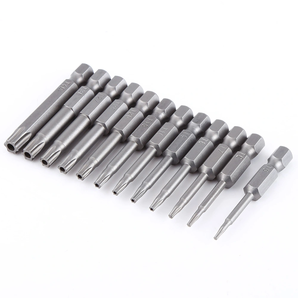 12pcs 1/4 Inch Shank 50mm S2 Steel Magnetic Star Head Screwdriver Bits Set T5-T40