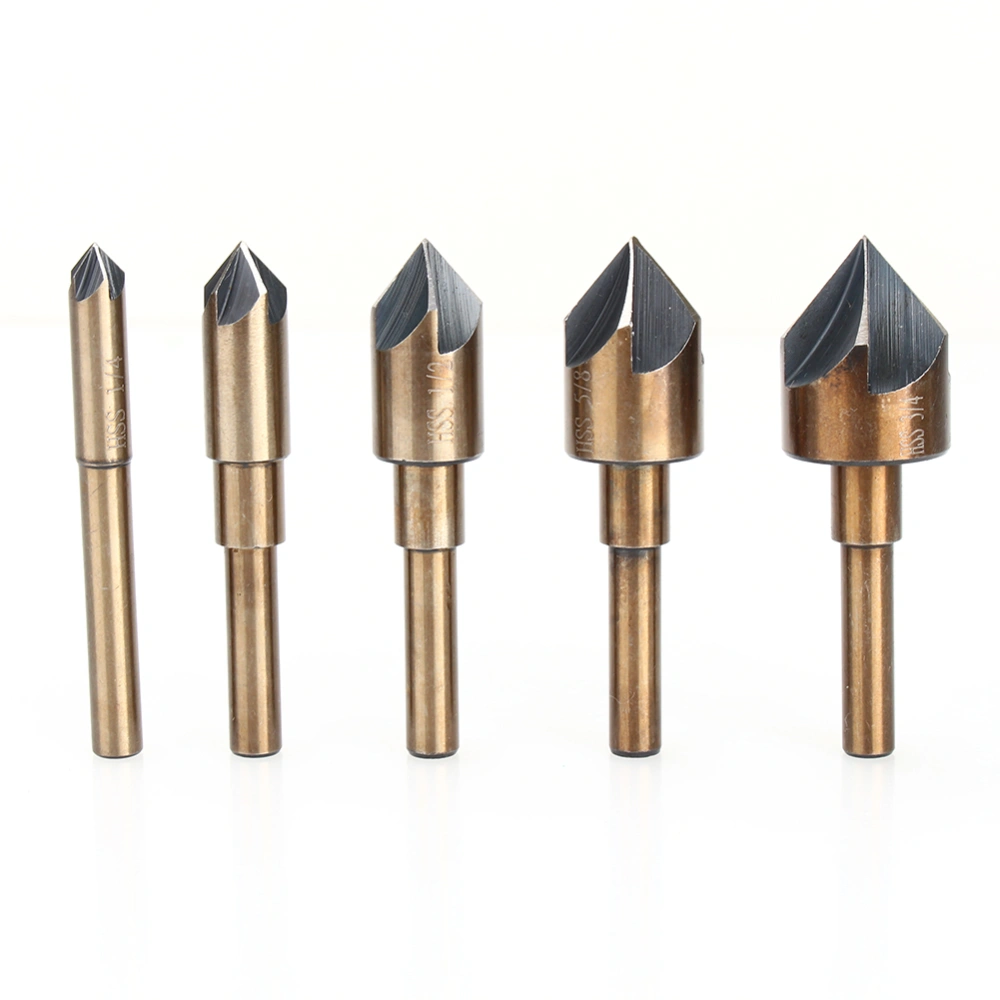 5pcs 5 Flute 82 Degree Industrial Countersink Drill Bit Set HSS Drill Bits Hand Tools