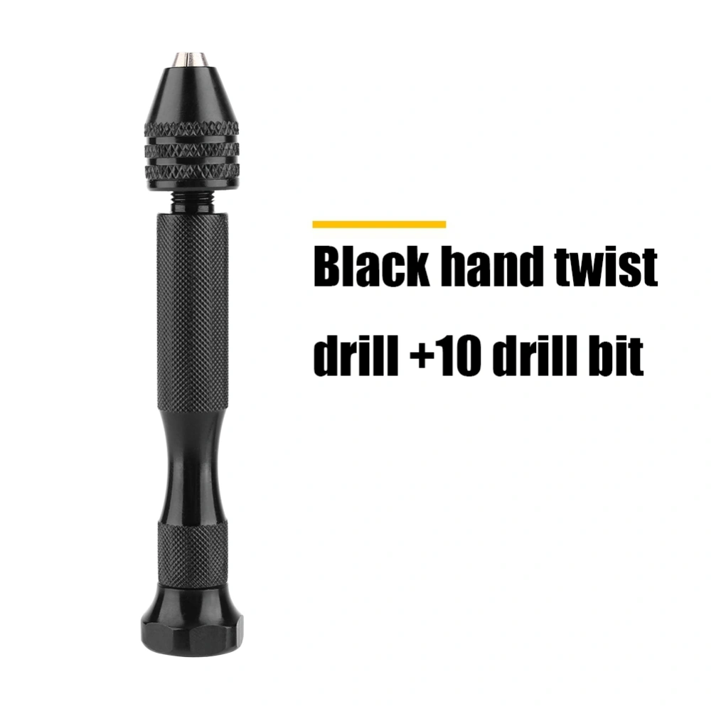 Mini Aluminum Hand Drill Bit With Keyless Chuck+10 Twist Drills BitRotary Tools Woodworking