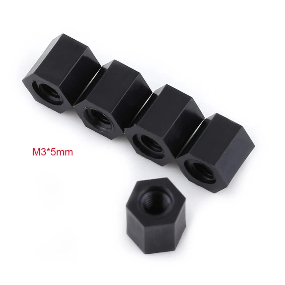 100Pcs Black PA66 M3 Female x M3 Female Hex Threaded Spacer Standoff (M3*5)