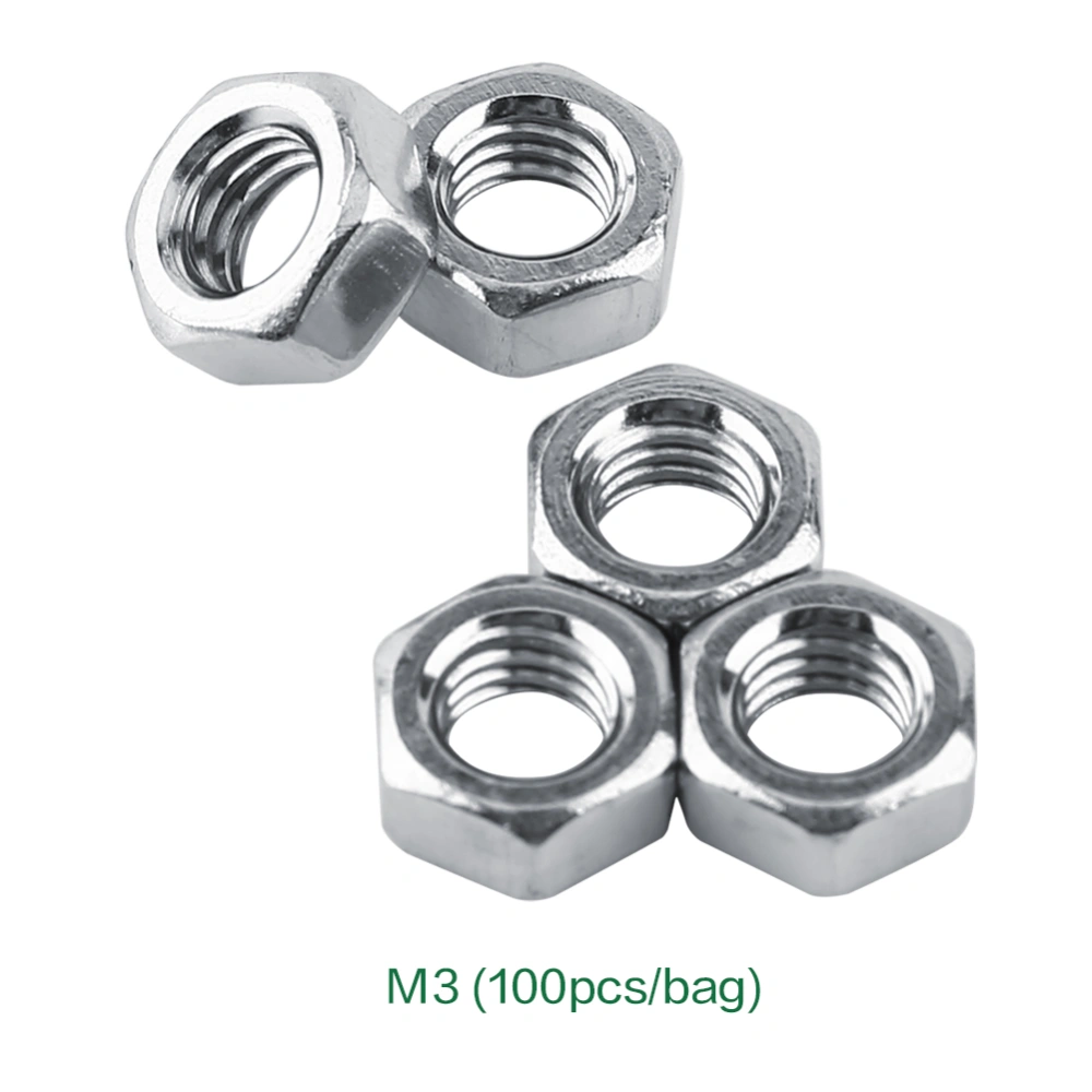 Silver Color SS304 Stainless Steel Threaded Metric Hex Hexagonal Nuts (M3x100pcs)