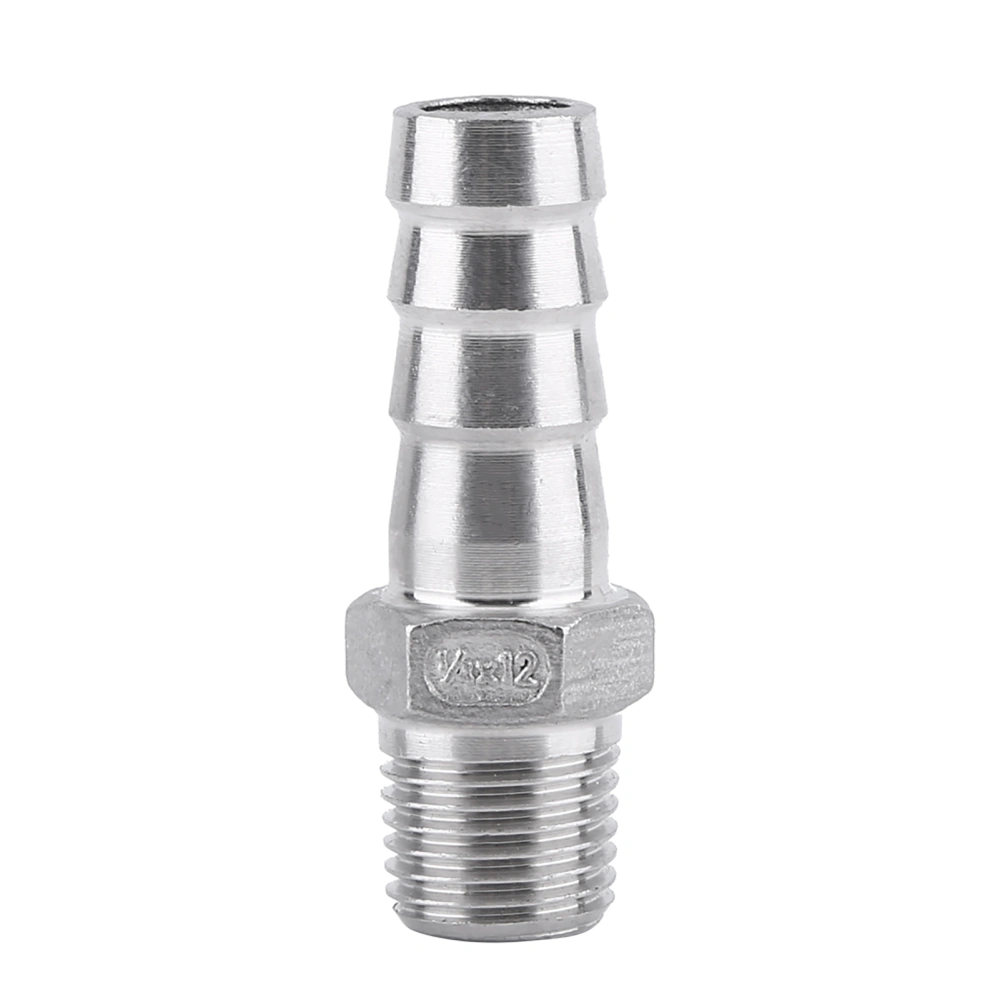 Stainless Steel Male Thread Pipe Fitting Barb Hose Tail Connector (1/4"x12mm)