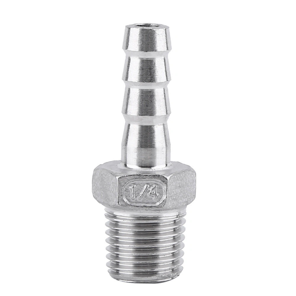 Durable Stainless Steel Male Thread Pipe Fitting Barb Hose Tail Connector Fuel (1/4"x8mm)