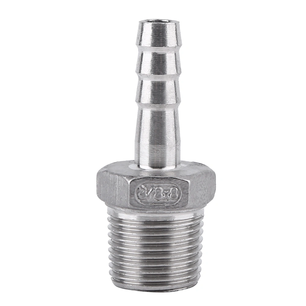 304 Stainless Steel Male Thread Pipe Fitting Barb Hose Tail Connector (3/8"x8mm)