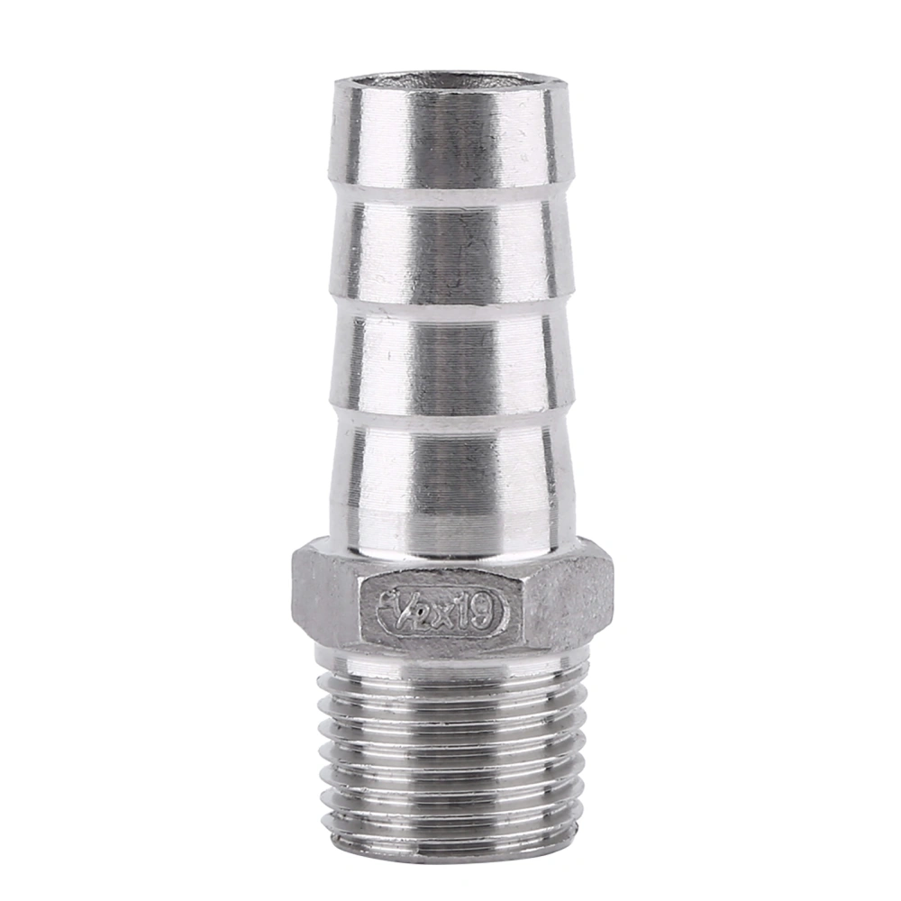 Stainless Steel Male Thread Water Pipe Fitting Barb Hose Tail Connector (1/2"x19mm)