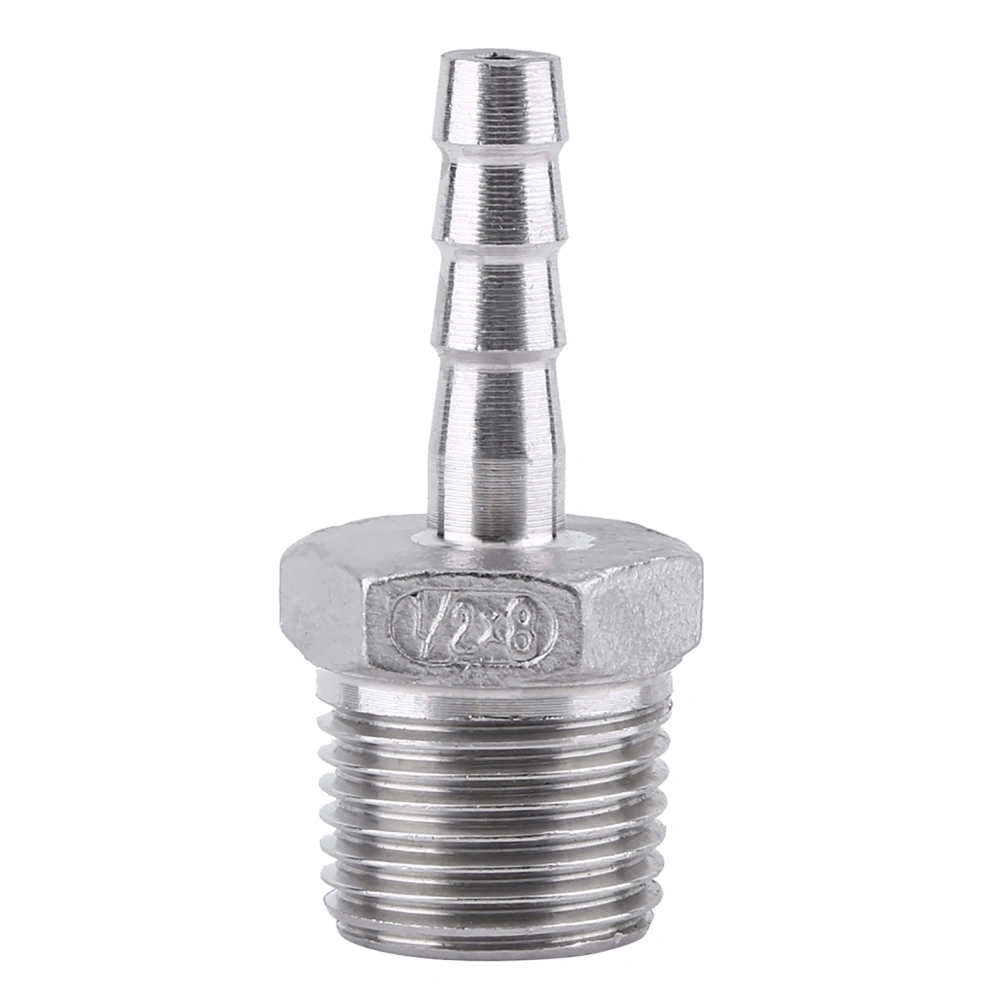 Stainless Steel 304 Male thread Pipe Fitting Barb Hose Tail Connector (1/2"x8mm)