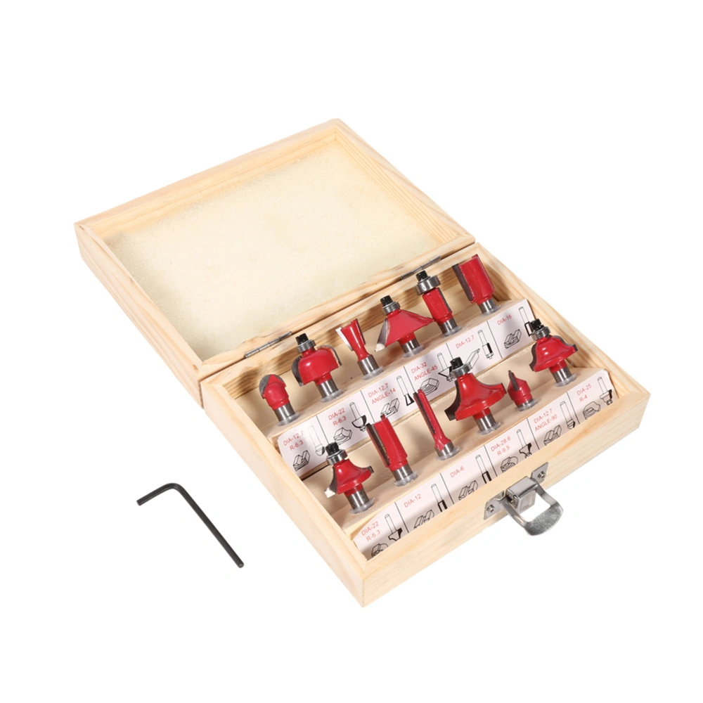 12pcs 8mm Shank Cemented Carbide Router Bit Woodworking Cutter Bit Set in Wood Case Box