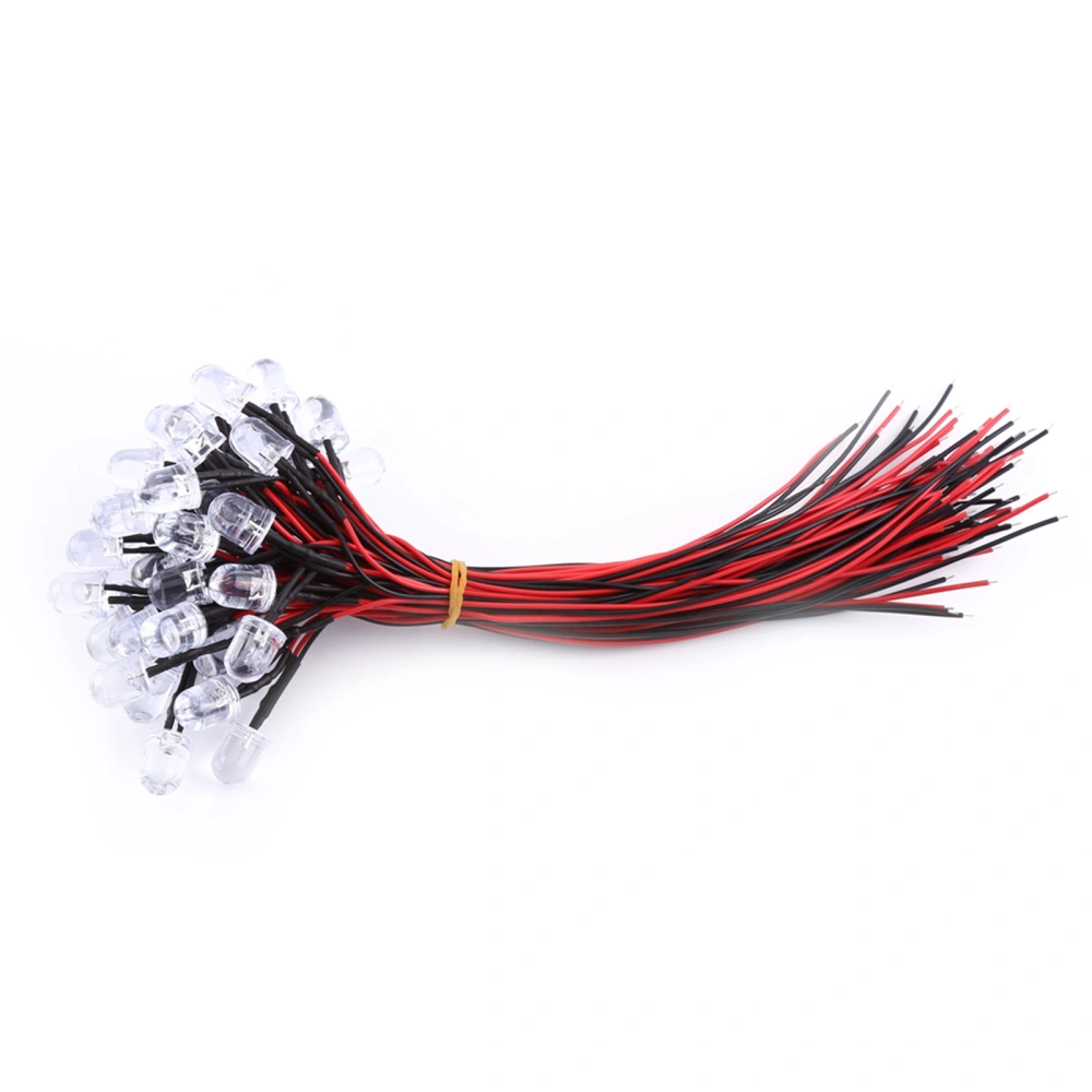 50pcs Pre Wired DC 9-12V 3 5 10mm Water Clear LED Diodes White Red Blue Green Light