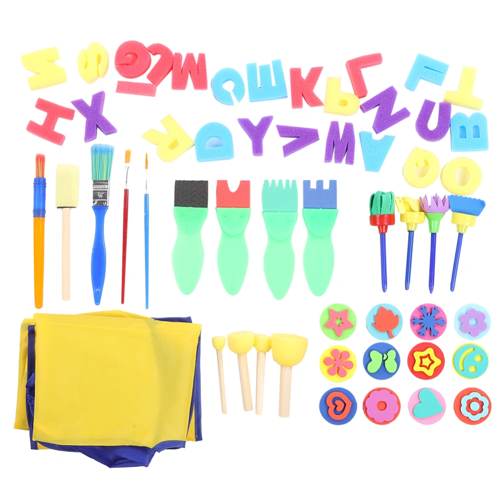 57Pcs Sponge Paint Brushes Letters Stamp Kits Drawing Apron Toys for Early Learning Toddlers