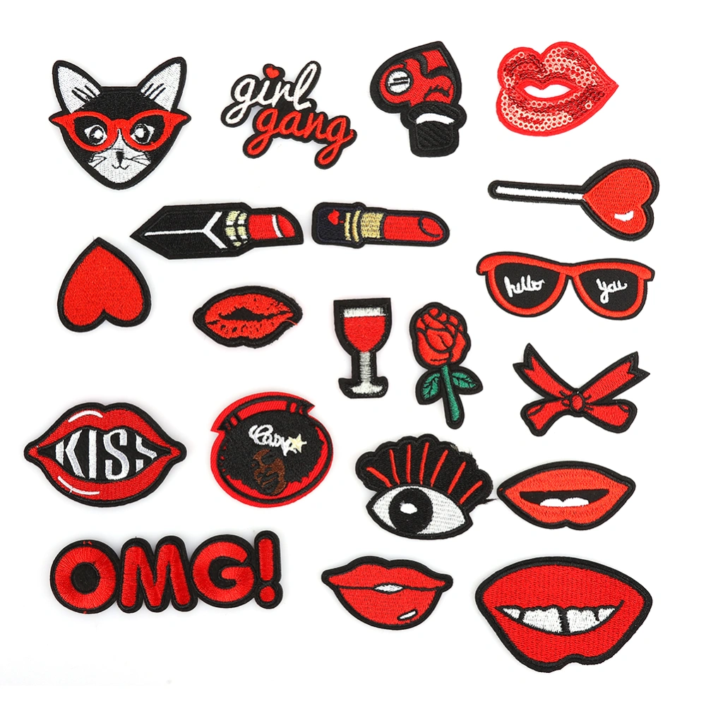 20pcs Lip Pattern Patch Decorative Lipstick Clothing Sticker Embroidery Adhesive IronOn Patch