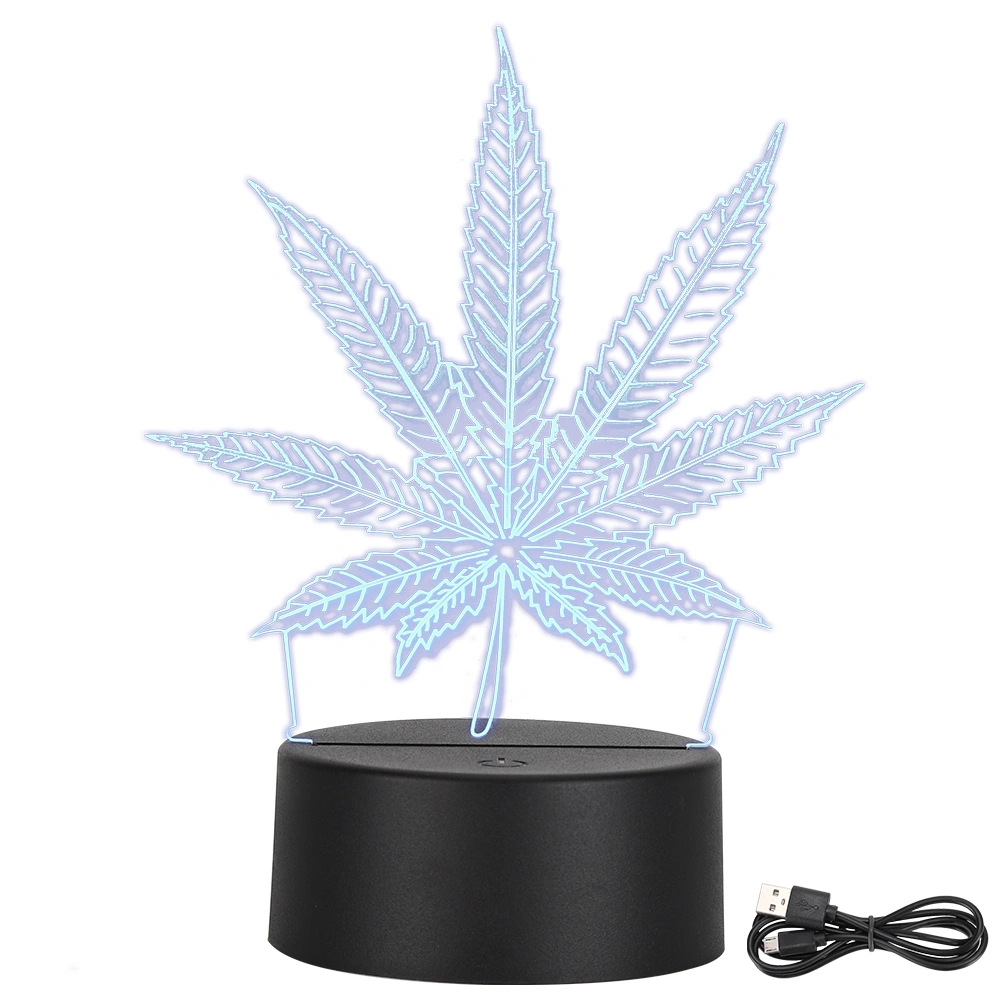 Acrylic Desk Lamp LED Leaf 3D Night Light 7 Colour Touching USB Visual Art Light