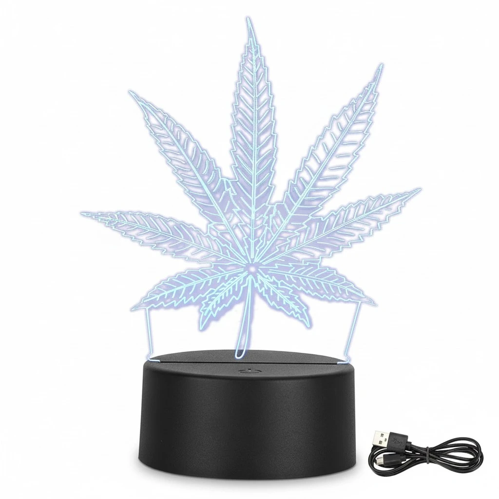 Acrylic Desk Lamp LED Leaf 3D Night Light 7 Colour Touching USB Visual Art Light