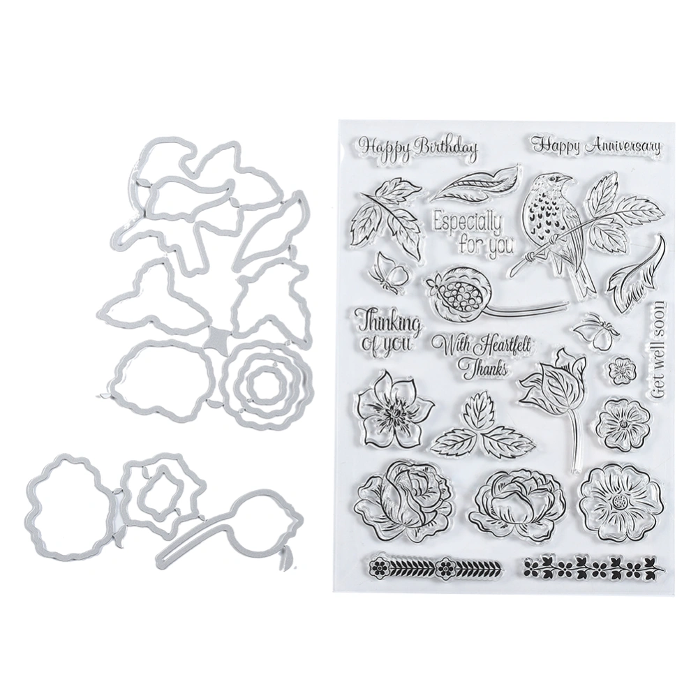 Transparent Stamp Cutting Die Clear Rubber DIY Journal Leaf Flower Bird Pattern Craft