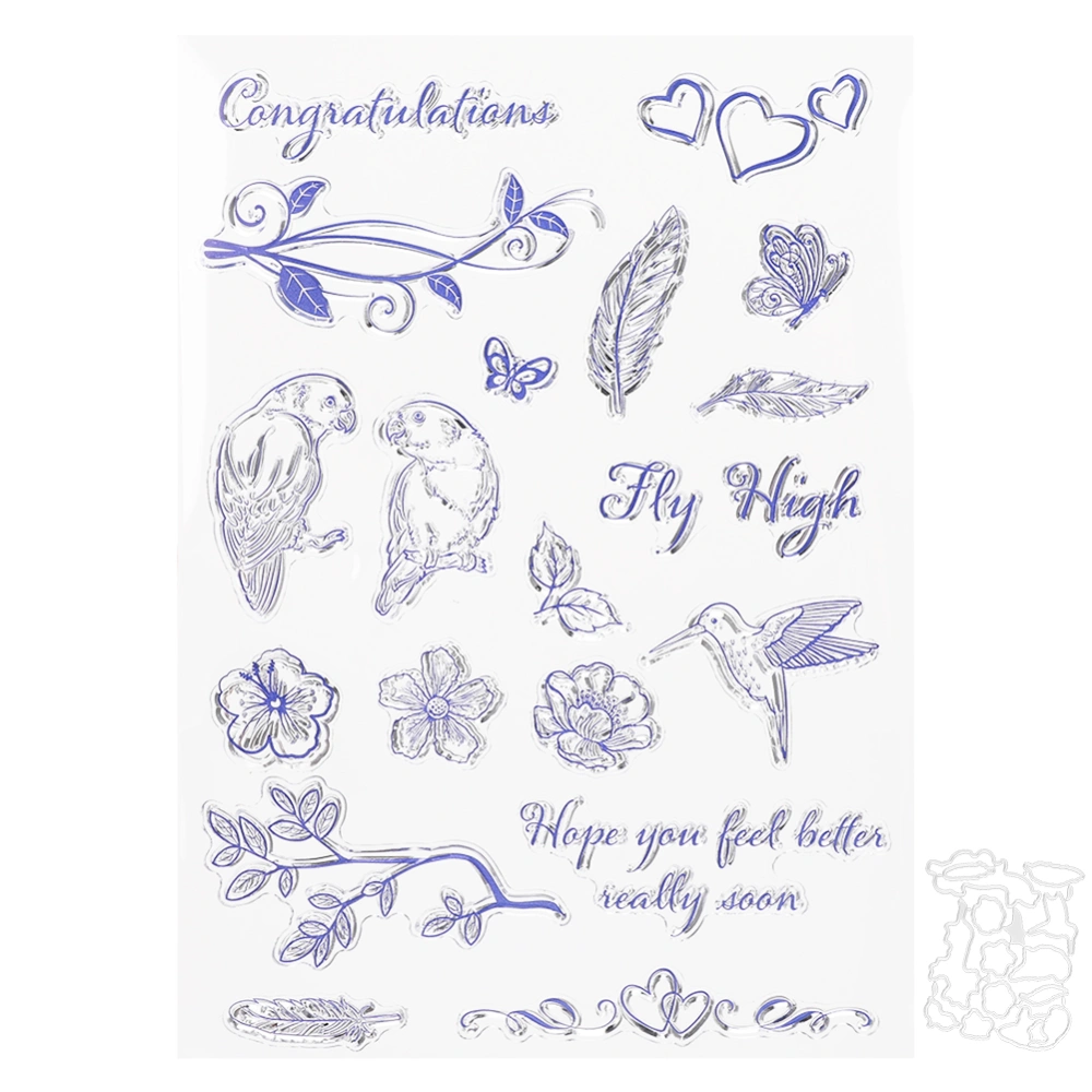 Transparent Rubber Stamp Seal Bird Flower Type W/Cutting Dies DIY for Scrapbook Craft Collections