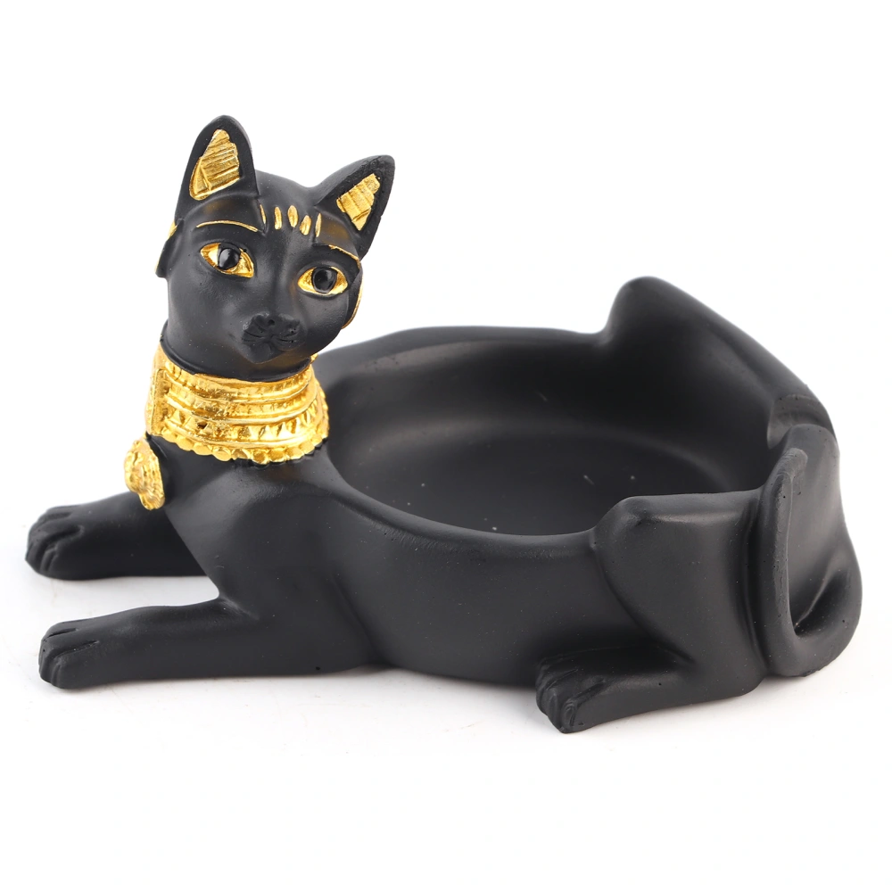 Vintage Ashtray Resin Craft Egyptian Black Cat God Figurine Statue Home Office Decor