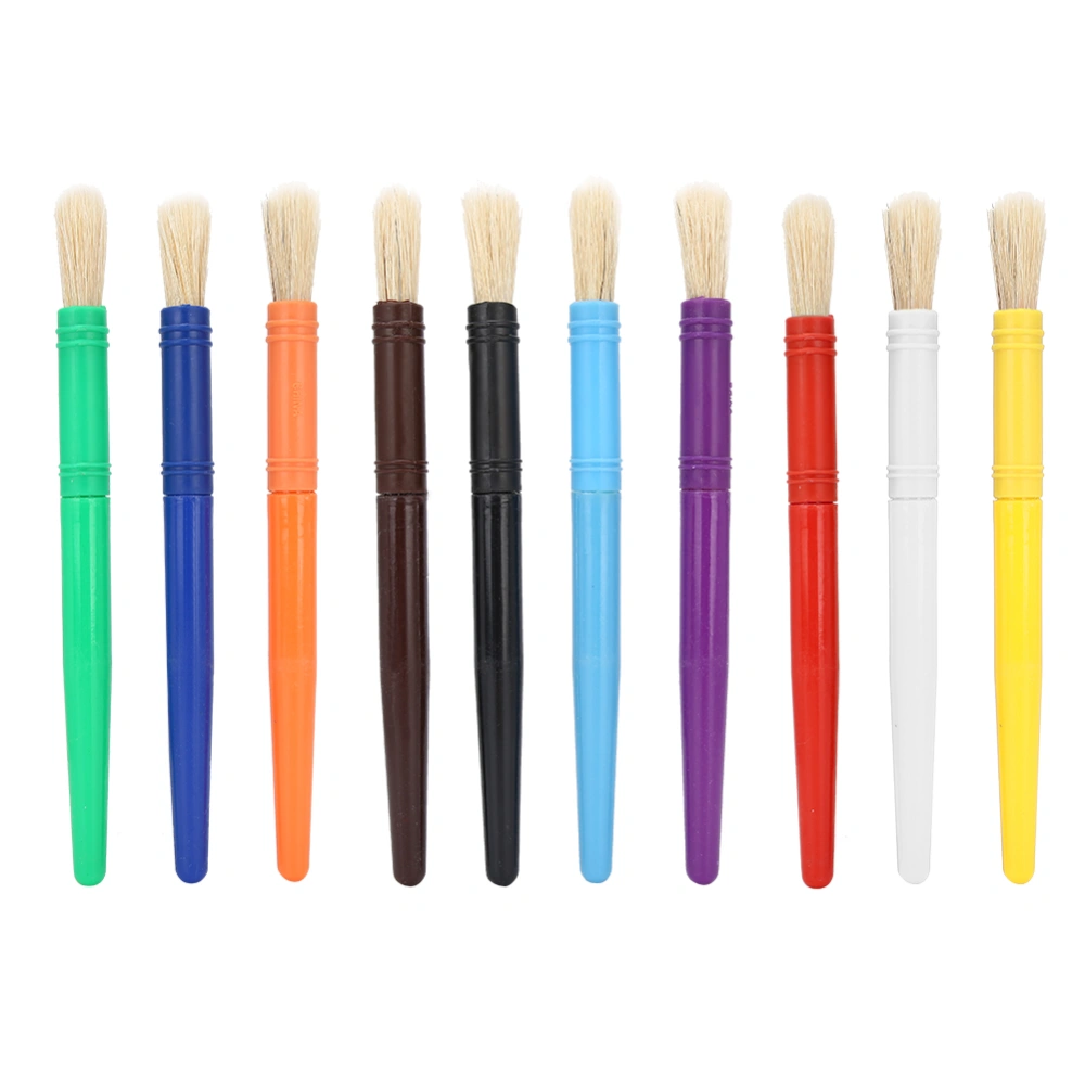 10PCS/ Set Paint Brush for Children Oil Watercolor Painting Candy Color Plastic Handel Bristle Hair Gouache DrawingRound Flat