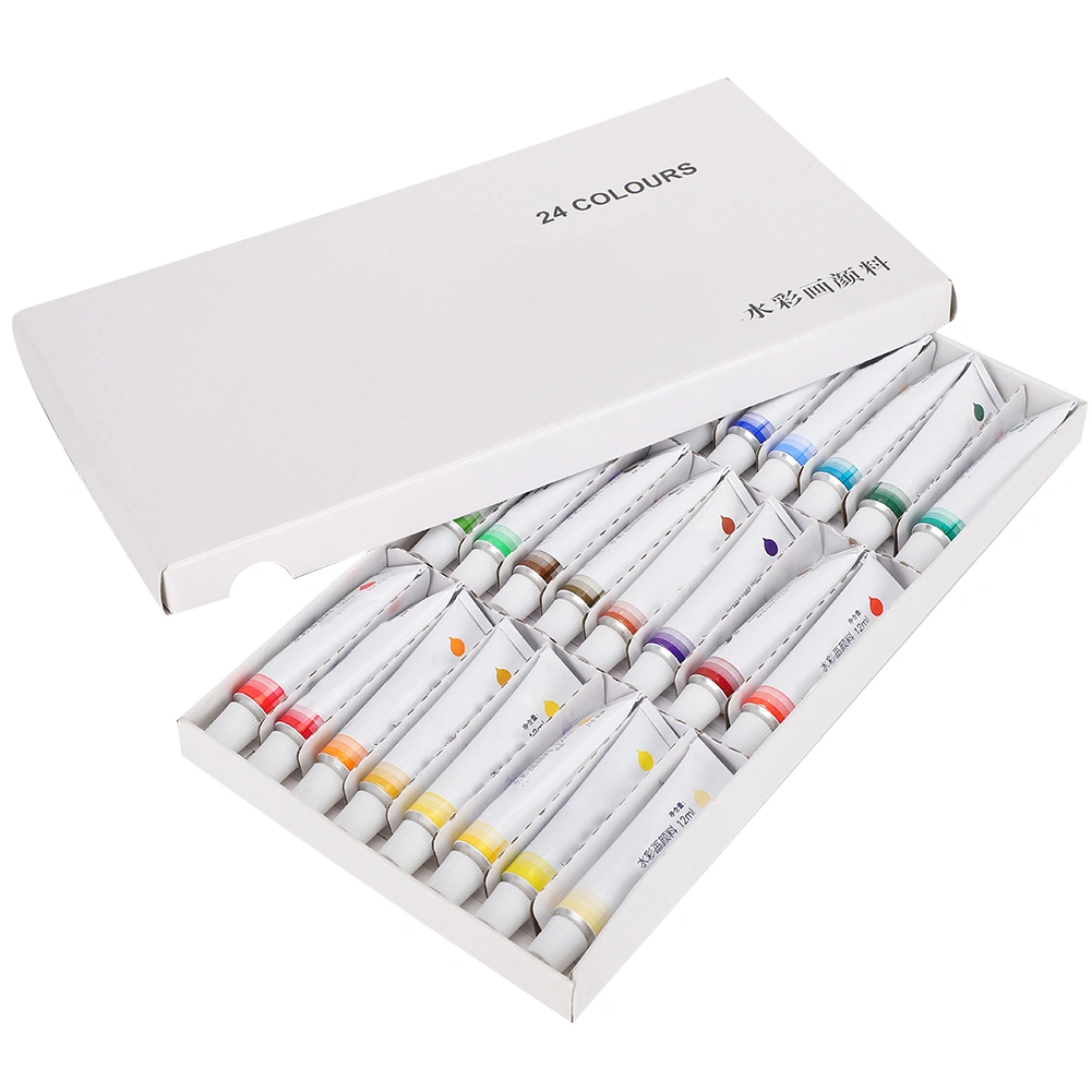 24Pcs Watercolor Paint Set 12ml Professional Aluminum Tube Paintbrush School Art Supplies