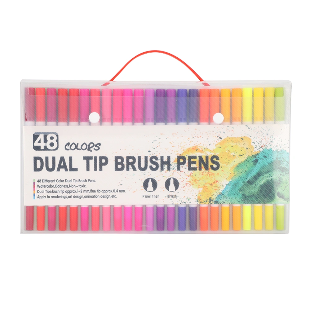 48Pcs Dual Tip Brush Pens Multicolor Students Adults Painting Drawing Watercolor Art Pens Set