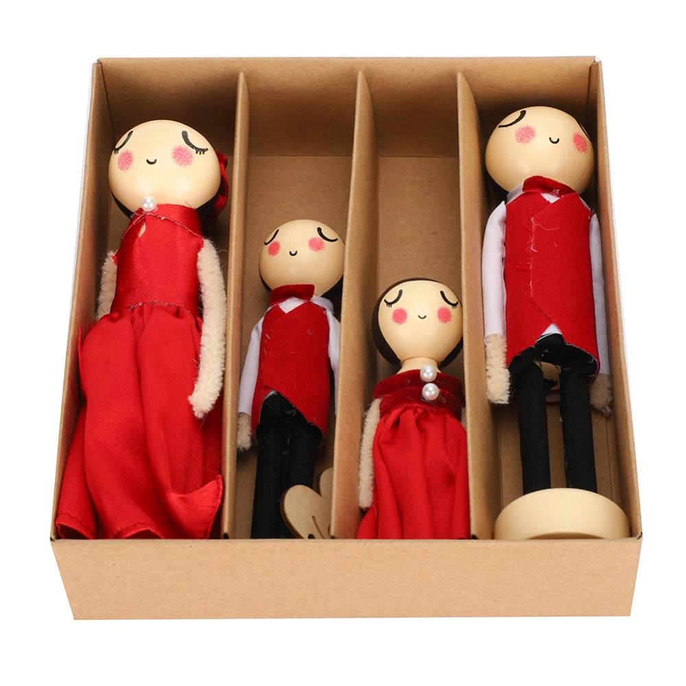 Chinese Style Doll Set Mini Wedding Toy Desktop Decoration Wooden Crafts Painted Surface