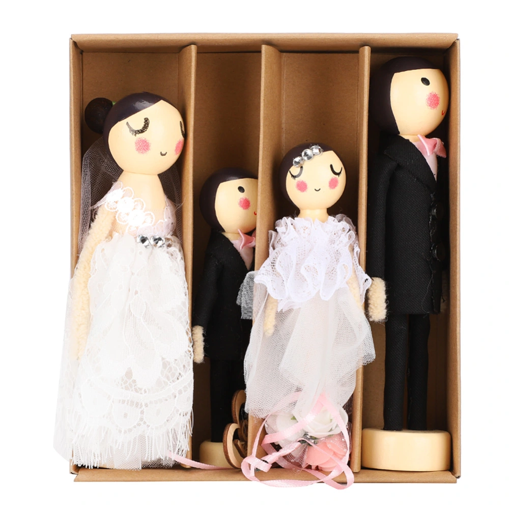 European Style Vintage Mini Wood Wedding Dolls Set Art Craft Desktop Decoration Ornament