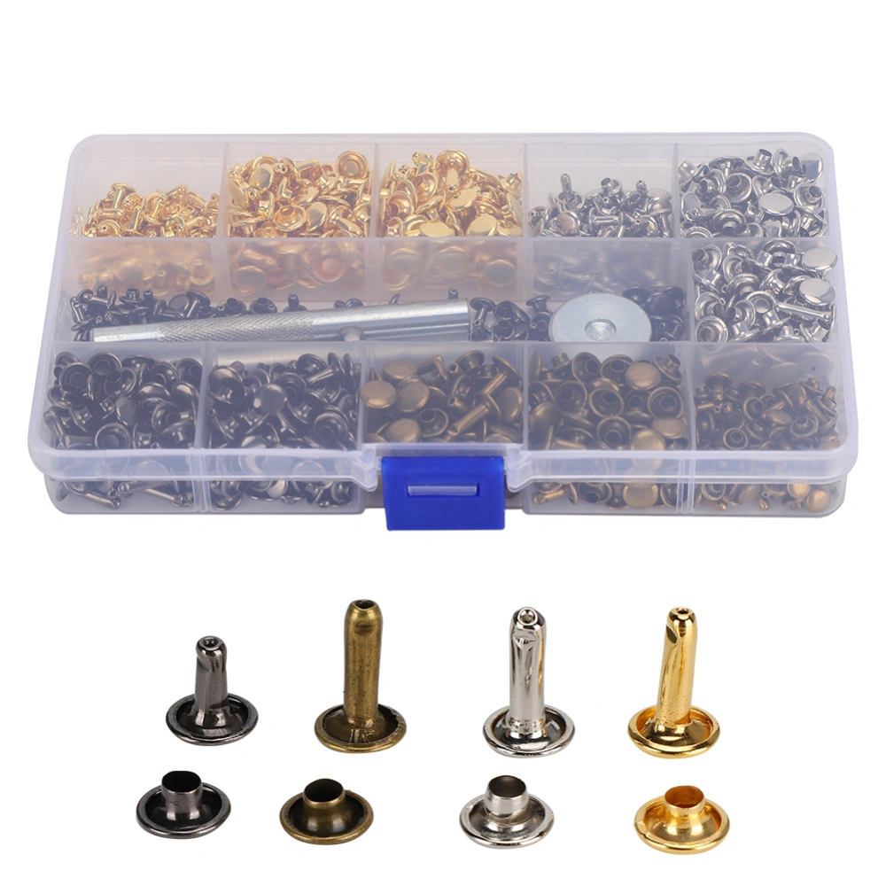 480 Sets 4 Colour Double Cap Rivet Metal Studs Kit for Leather Craft Belt Luggage