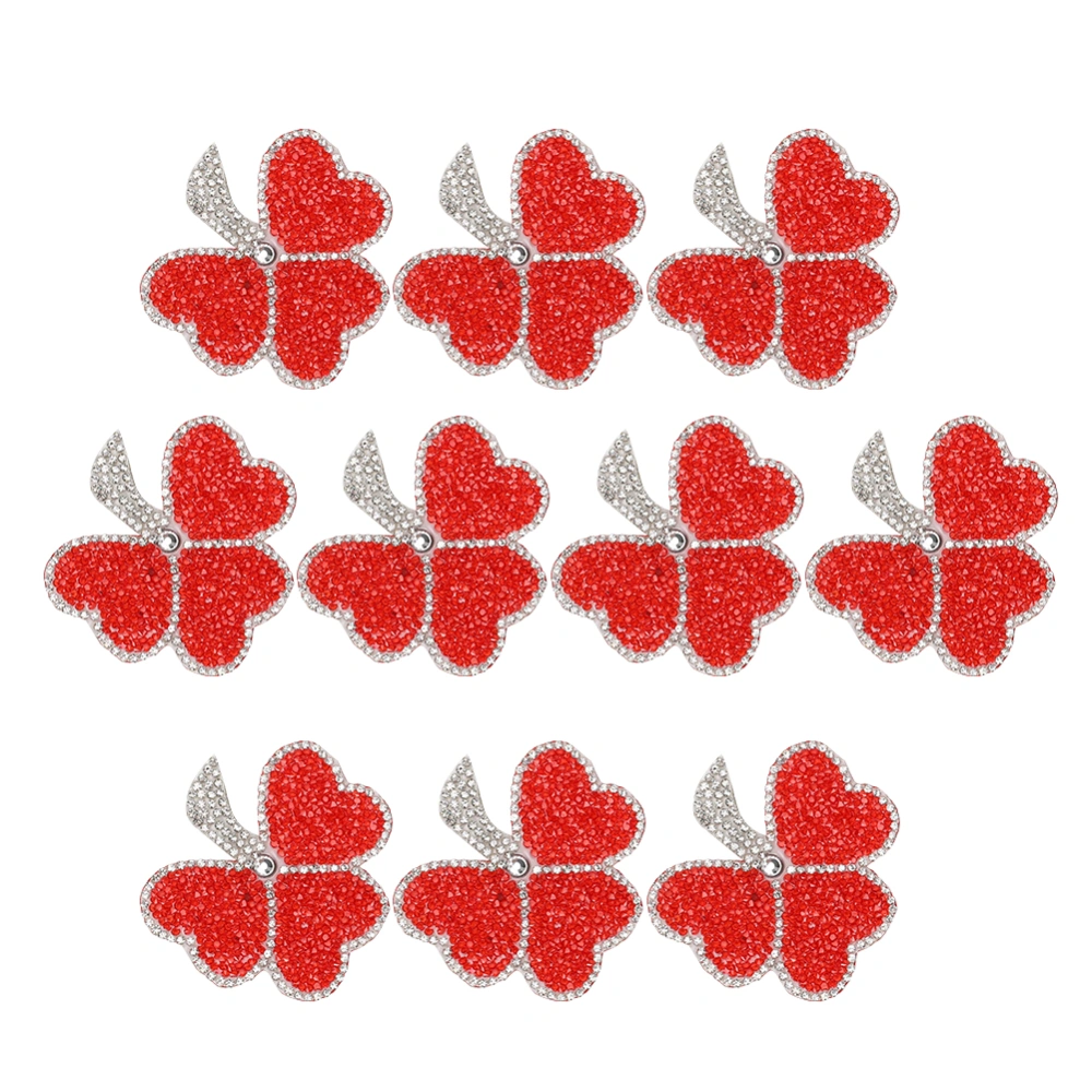 10pcs Red Flower Crystal Patches Resin Rhinestones DIY Accessory Iron on Applique for Cloth Shoes Hats Bags