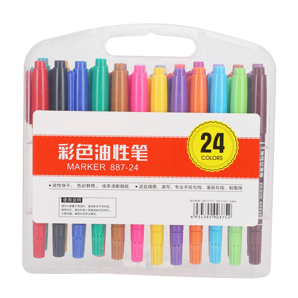 Double Tip Oil Marker Children Hand Drawn Hook Pen Kid Writing Drawing Tool Colorful(887-24 Colors )